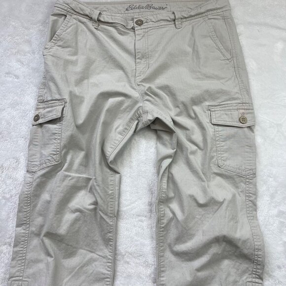 Eddie Bauer Cropped Cargo Pants Women's 12 TALL Khaki Outdoors Hiking Casual - Picture 10 of 12